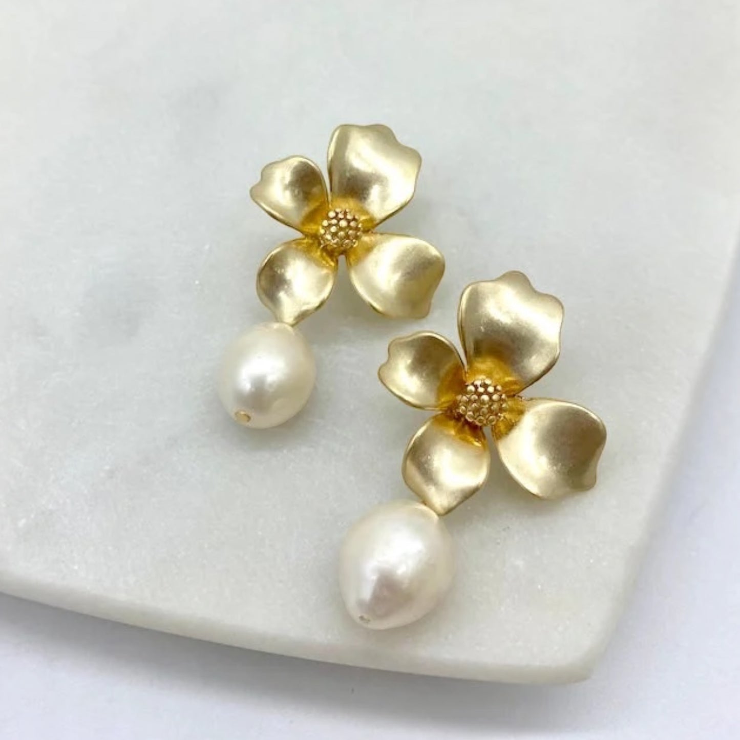 Zjoosh Gold Flower Pearl Drop Earrings