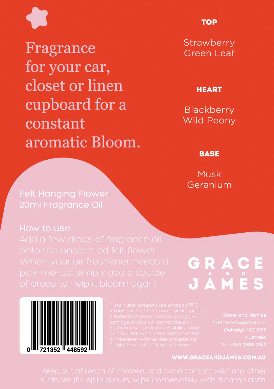 Grace and James Bloom Collection Felt Air Freshener, Wild Rose & Blackberry