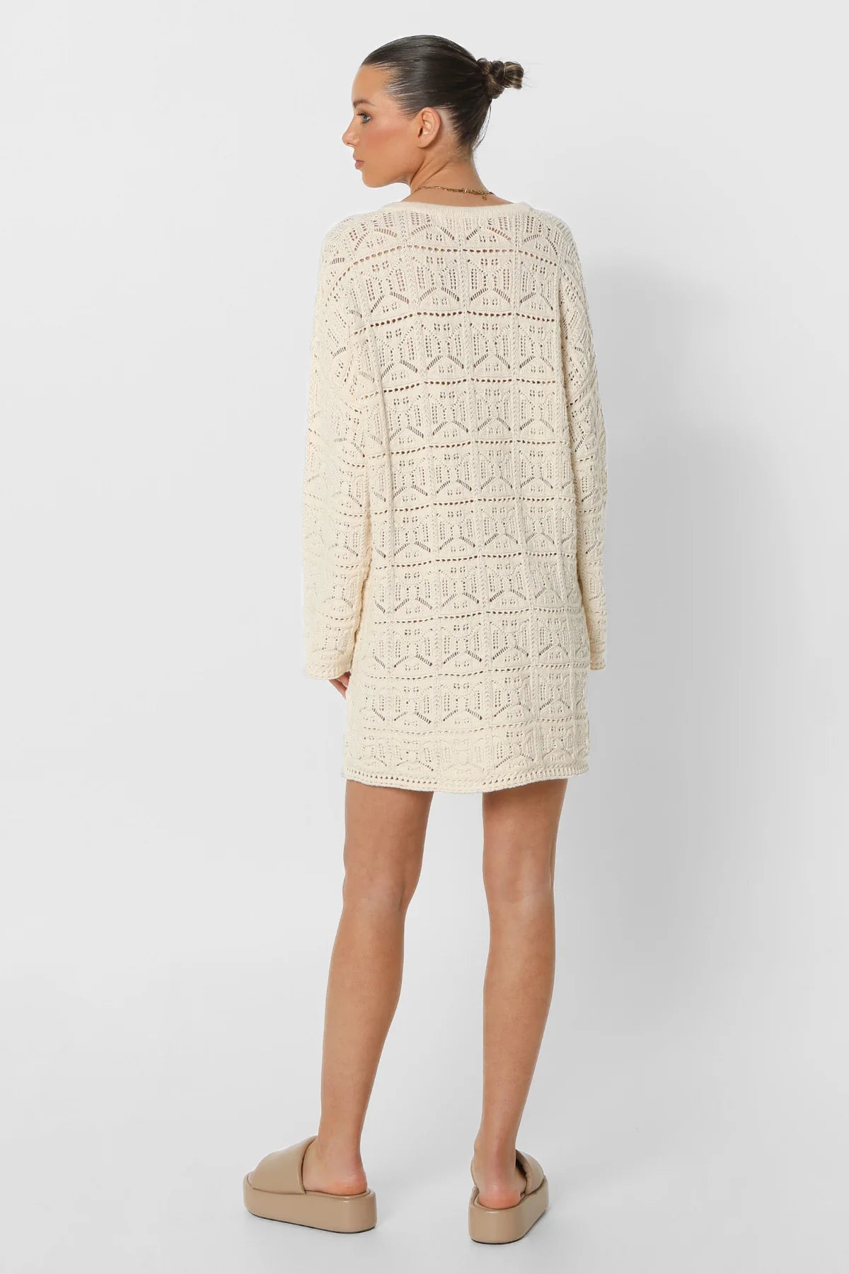 Lost In Lunar, Asha Long Sleeve Mini Dress, Cream