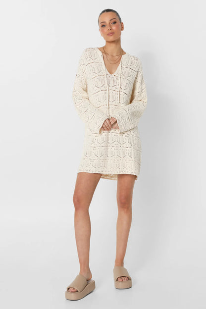 Lost In Lunar, Asha Long Sleeve Mini Dress, Cream