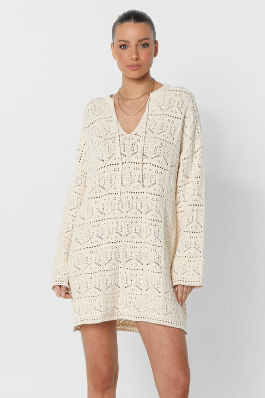 Lost In Lunar, Asha Long Sleeve Mini Dress, Cream