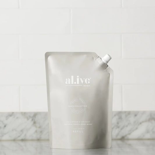 Al.ive 1L Hand & Body Wash Refill Pouch, Sea Cotton & Coconut