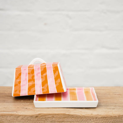 Noss & Co Large Butter Dish, Orange & Pink Stripe