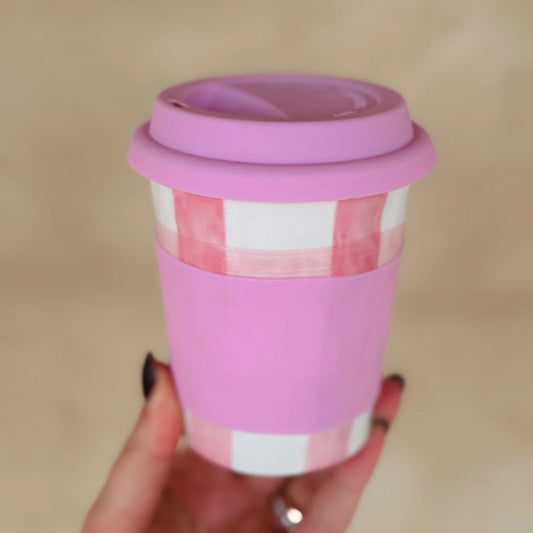 Noss & Co Travel Mug, Pink Gingham