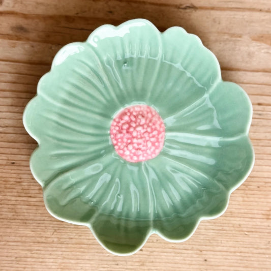 Noss & Co Flower Trinket Dish, Green with Pink Centre