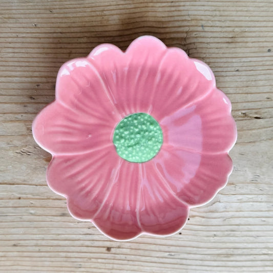 Noss & Co Flower Trinket Dish, Pink with Green Centre