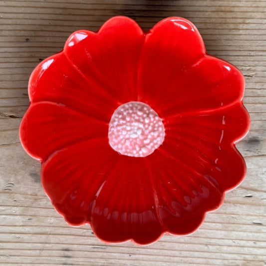 Noss & Co Flower Trinket Dish, Red with Pink Centre