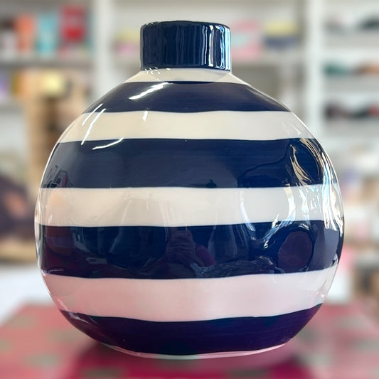 Noss & Co Round Bud Vase, Classic Blue Stripe