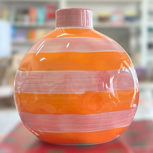 Noss & Co Round Bud Vase, Pink & Orange Stripe