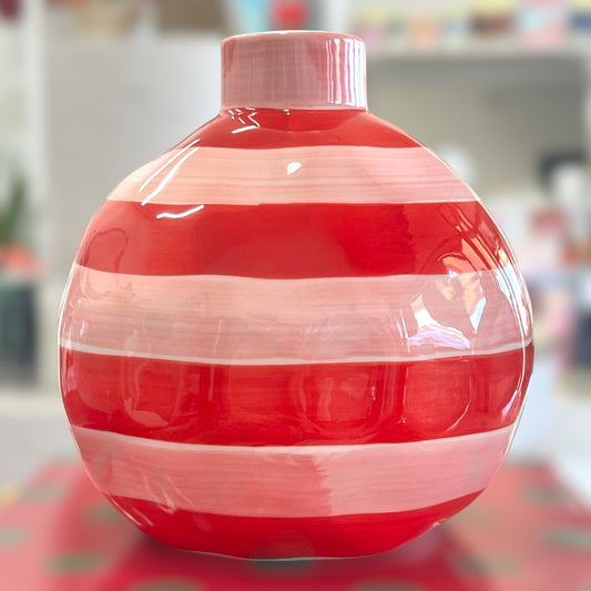 Noss & Co Round Bud Vase, Pink & Red Stripe