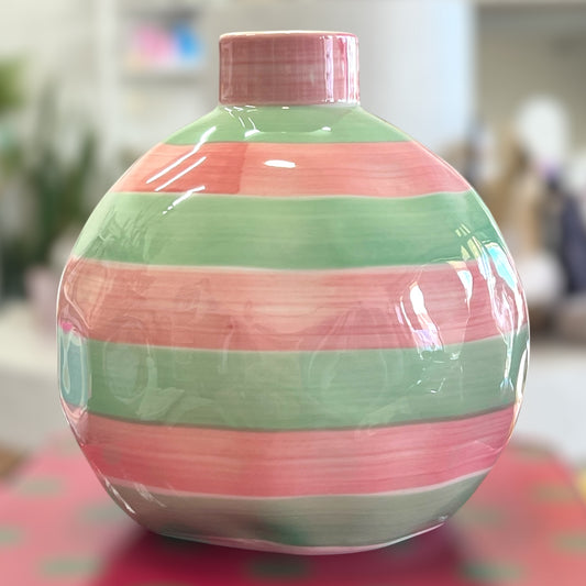 Noss & Co Round Bud Vase, Pink & Mint Green Stripe