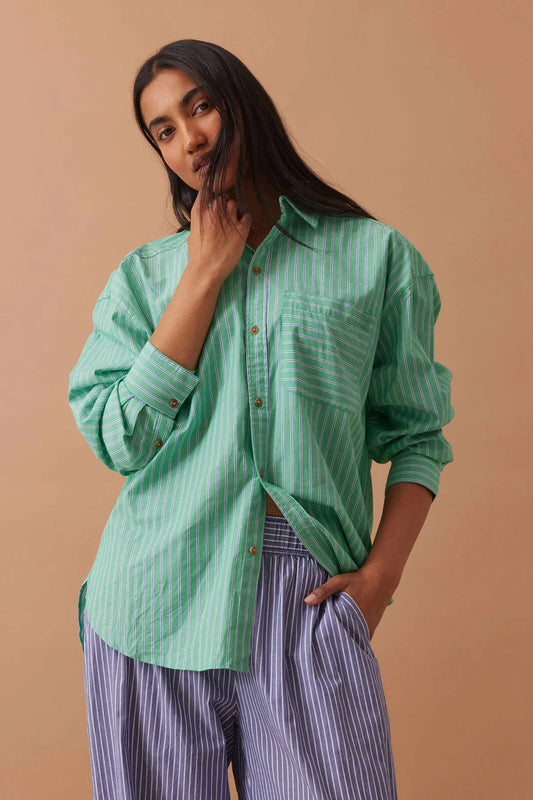 Ceres Life Peta Oversized Shirt, Zesty Green Triple Stripe