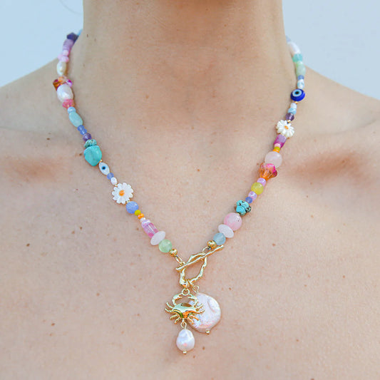 Kingston Necklace, Rainbow Crab Fob