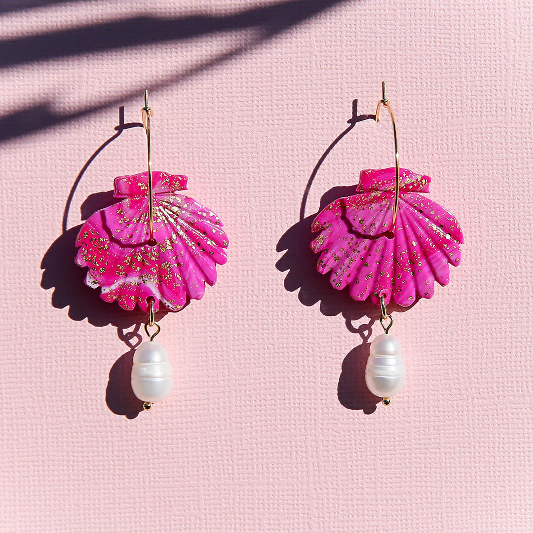 Kingston Hoop Earrings, Pink Shell