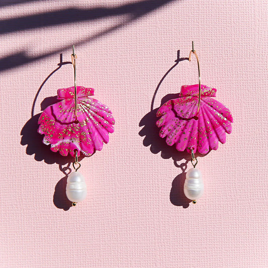 Kingston Hoop Earrings, Pink Shell