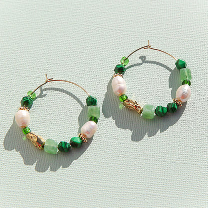 Kingston Large Beaded Hoop Earrings, Emerald