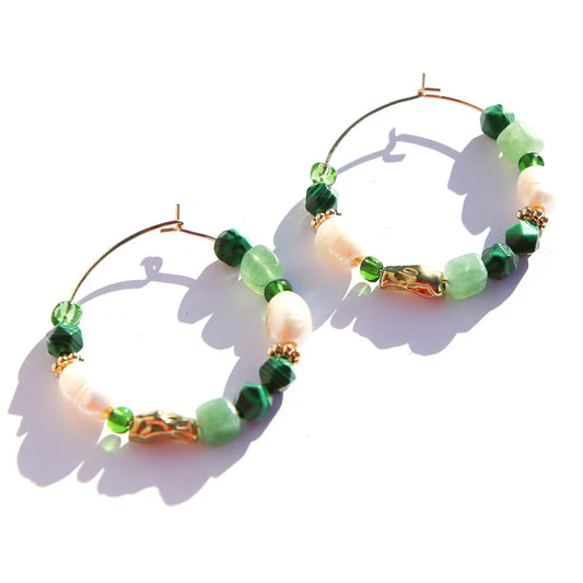 Kingston Large Beaded Hoop Earrings, Emerald