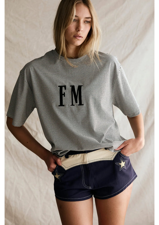 FAR MER. by Whitney Oversize Stripe Tshirt, Charcoal with White