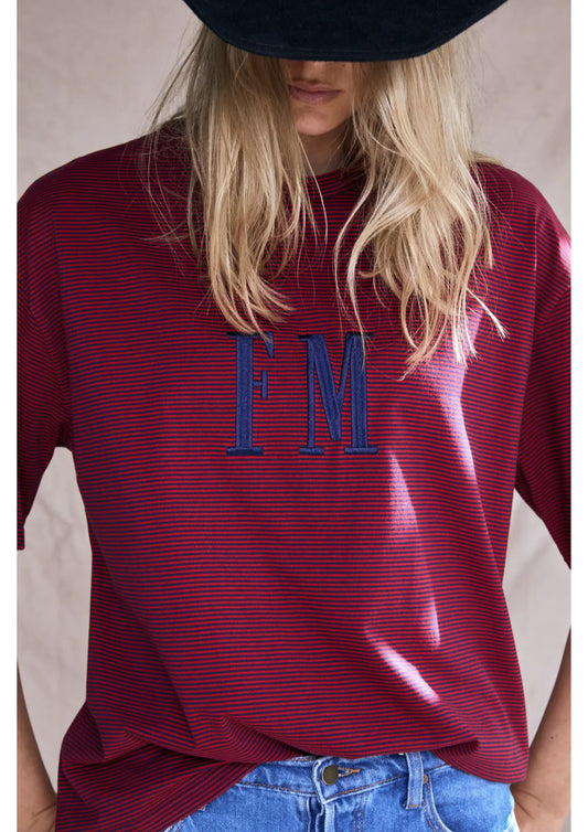 FAR MER. by Whitney Oversize Stripe Tshirt, Red with Navy