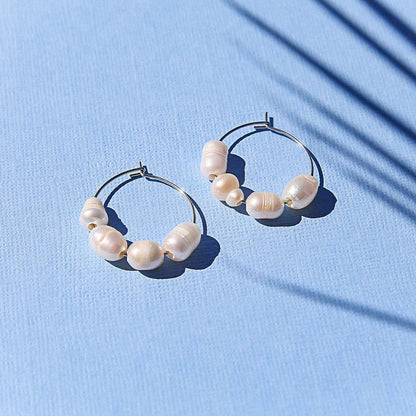 Kingston Mini Pearl Hoops, Silver