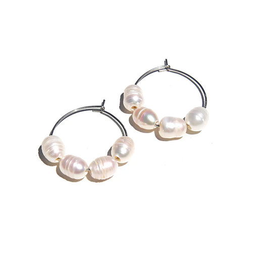 Kingston Mini Pearl Hoops, Silver