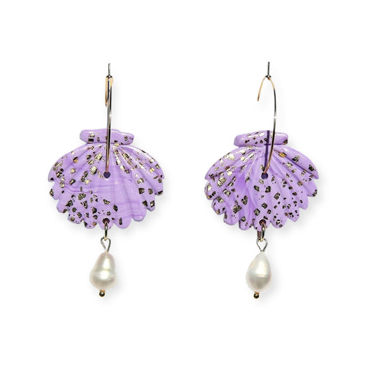 Kingston Shell Hoop Earrings, Lilac
