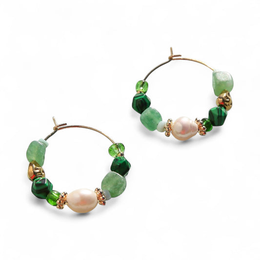 Kingston Petite Beaded Hoop Earrings, Emerald