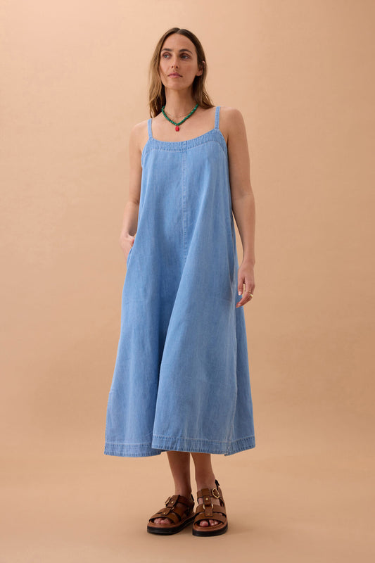 Ceres Remy Strappy Midi Dress, Vintage Blue
