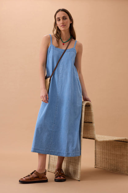 Ceres Remy Strappy Midi Dress, Vintage Blue