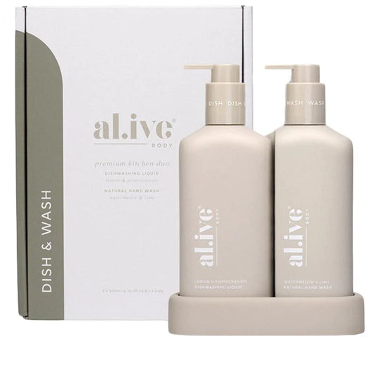 Al.ive Hand Wash Liquid & Dishwashing Liquid + Tray Duo, Stone