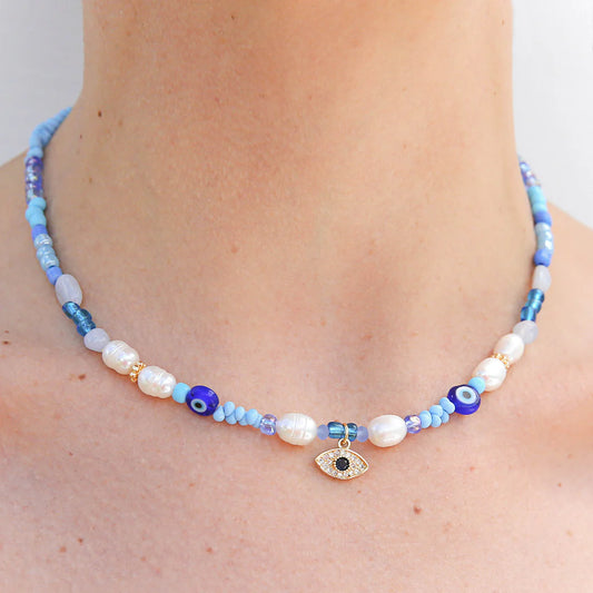 Kingston Design Necklace, Evil Eye Blue