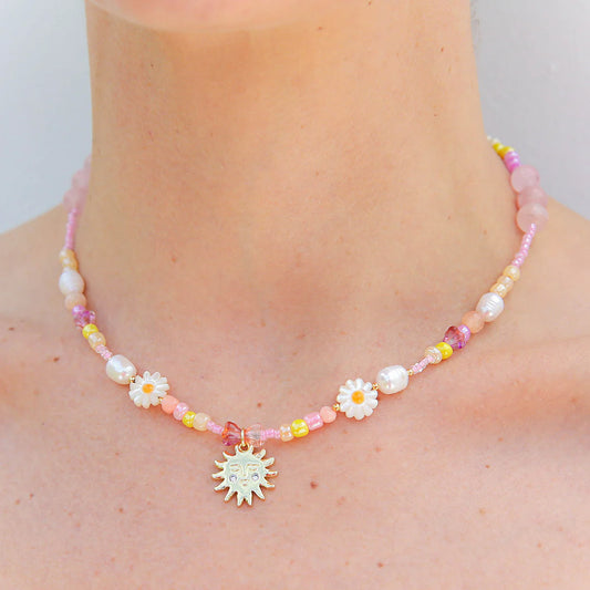 Kingston Necklace, Peach Pearl Sun