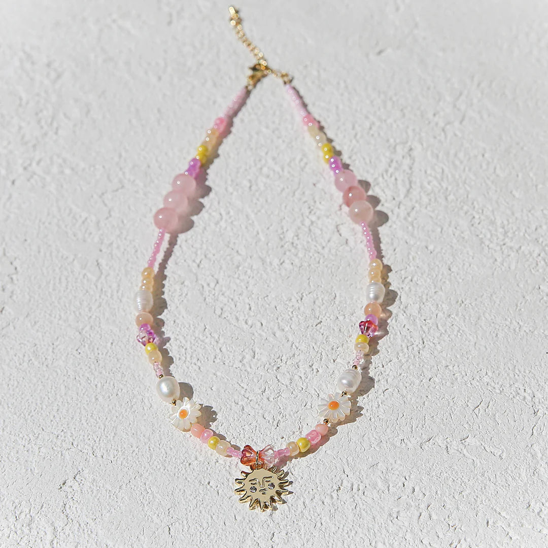 Kingston Necklace, Peach Pearl Sun