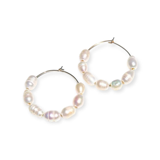 Kingston Design Earrings, Large Pearl Hoops