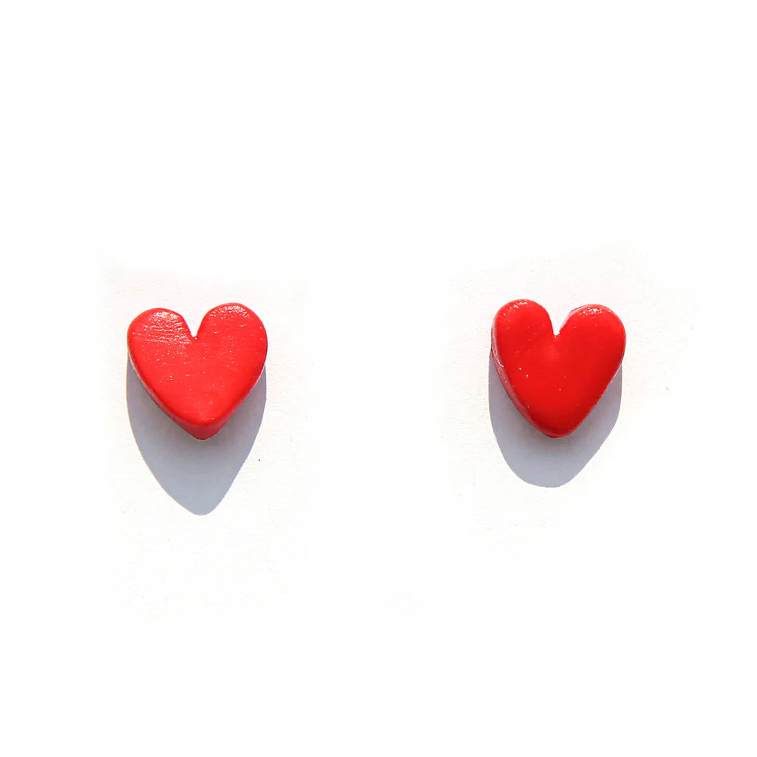 Kingston Design Earrings, Red Heart Studs