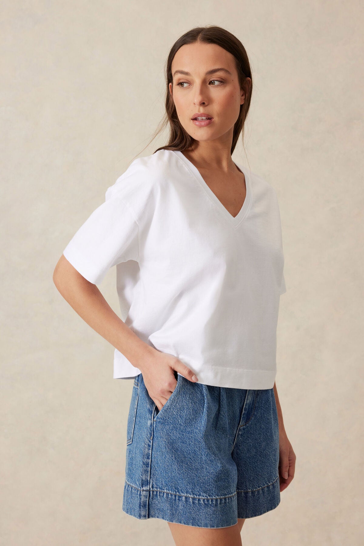 Ceres Life Boxy V Neck Tee, White