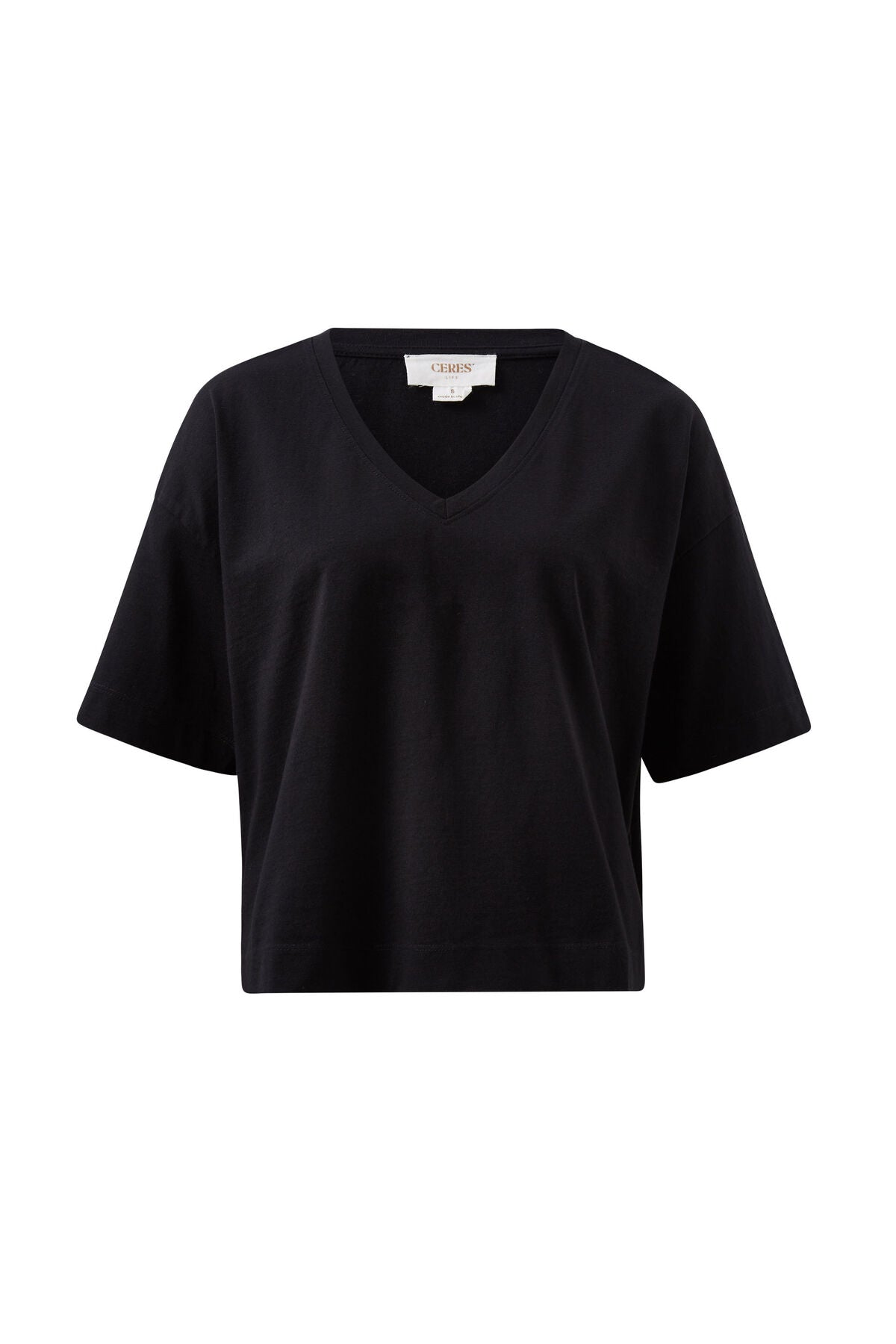 Ceres Life Boxy V Neck Tee, Black