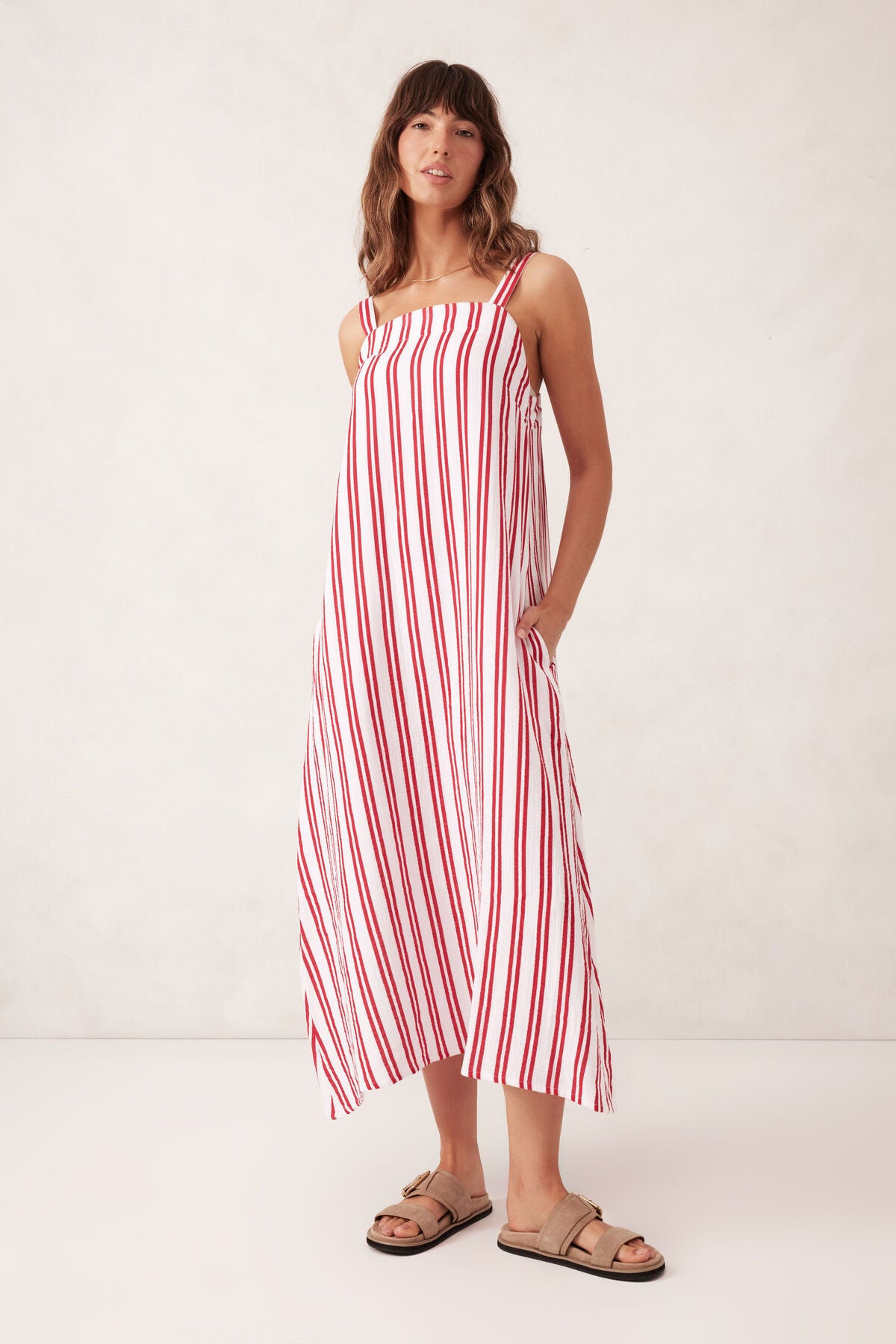 Ceres Life Doublecloth Poolside Dress, Heritage Red Double Stripe