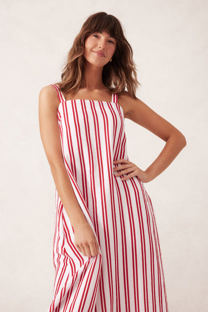 Ceres Life Doublecloth Poolside Dress, Heritage Red Double Stripe