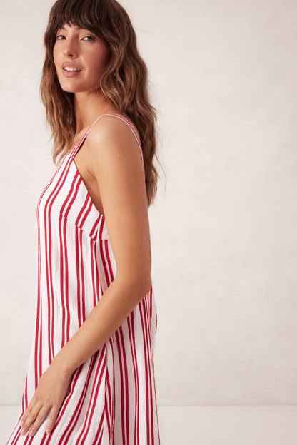 Ceres Life Doublecloth Poolside Dress, Heritage Red Double Stripe