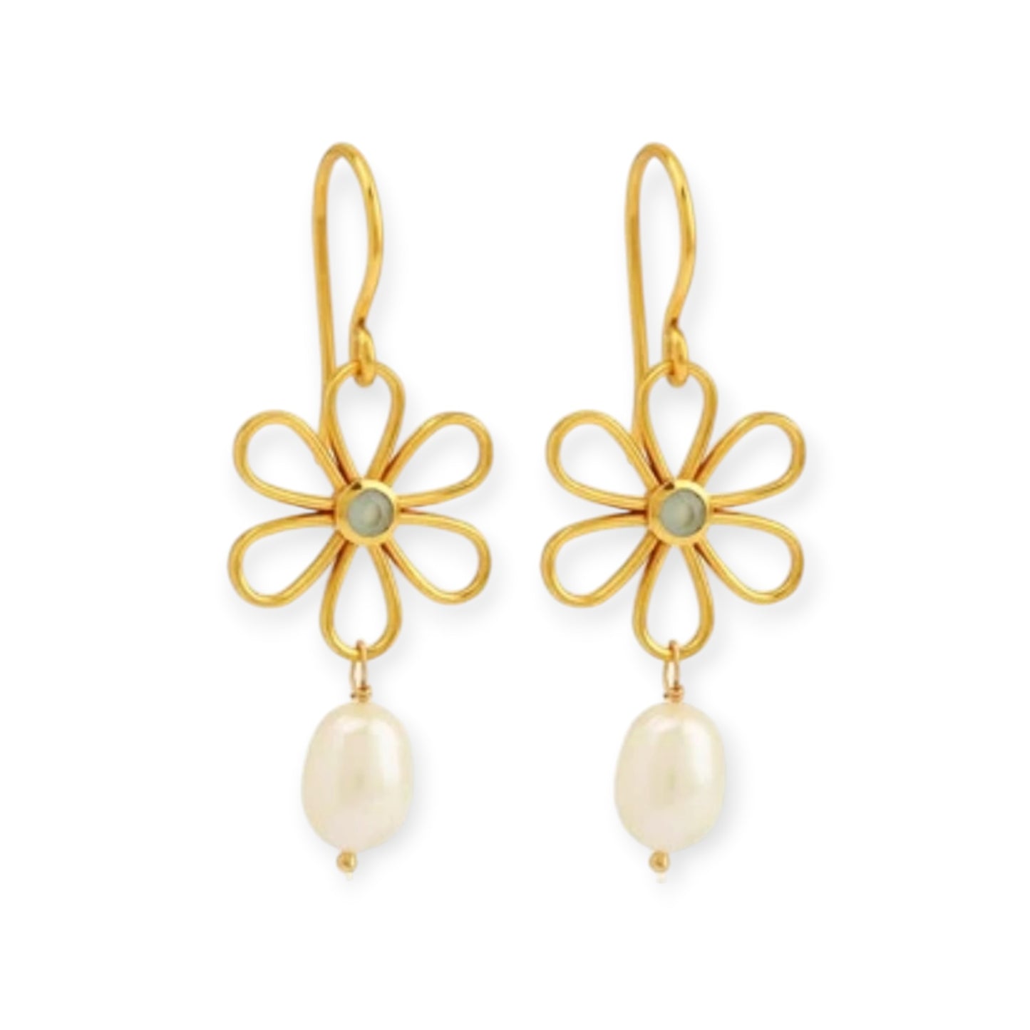 Susan Rose Alia Flower Earrings with Pearl Gemstone, Gold