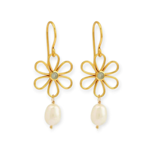 Susan Rose Alia Flower Earrings with Pearl Gemstone, Gold