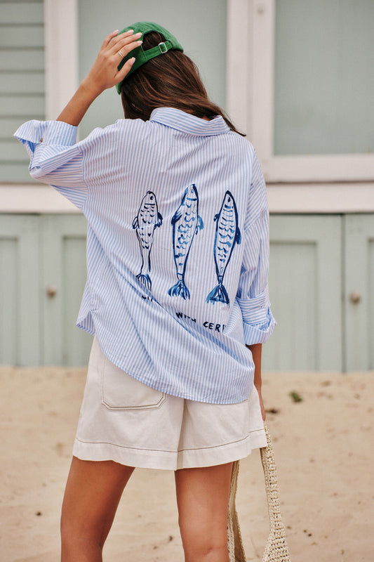 Ceres Life Miya Shirt, Blue Stripe Fish