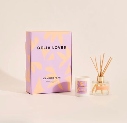 Celia Loves Duo Set Diffuser + Mini Candle, Candied Pear