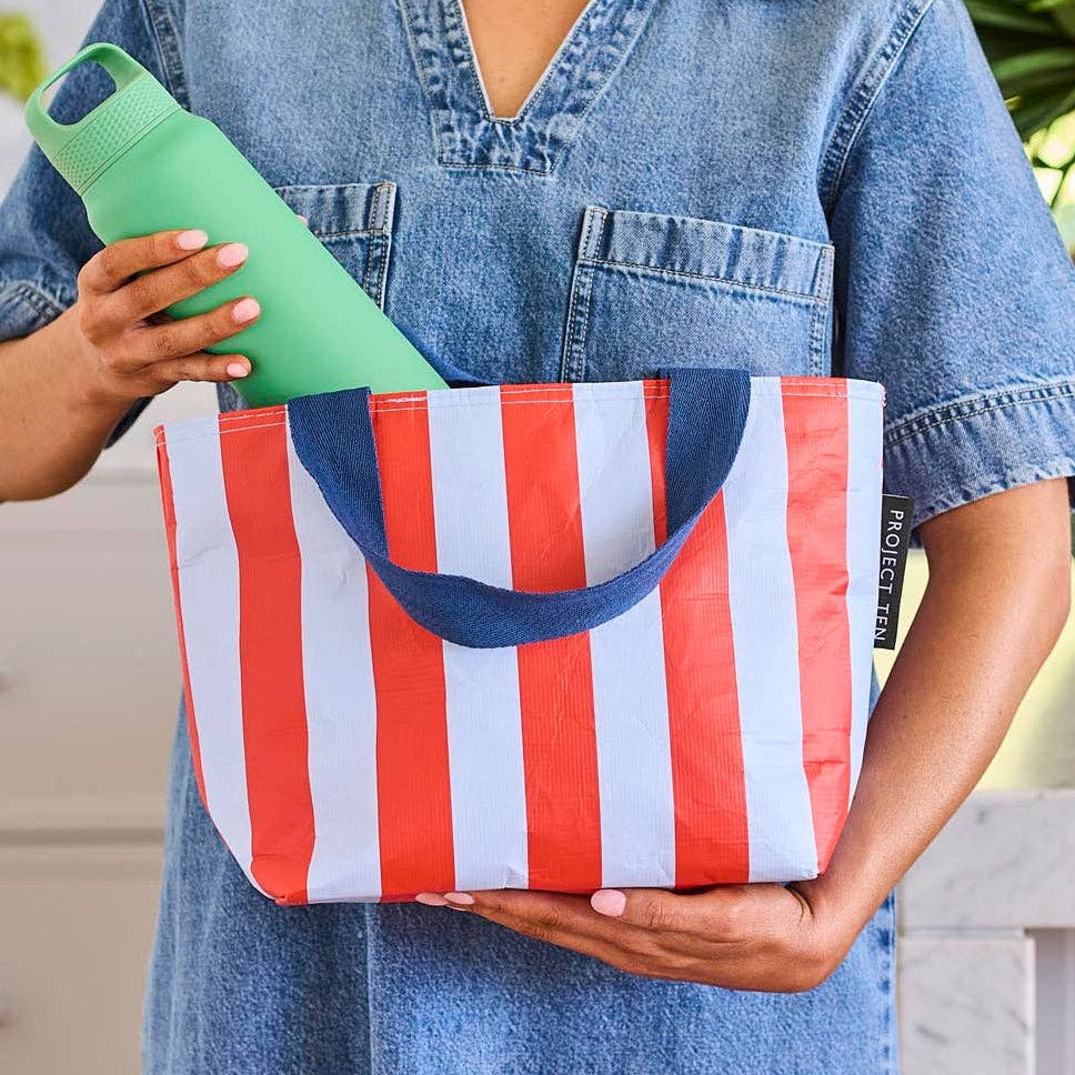 Project Ten Mini Tote, Red Blue Stripe