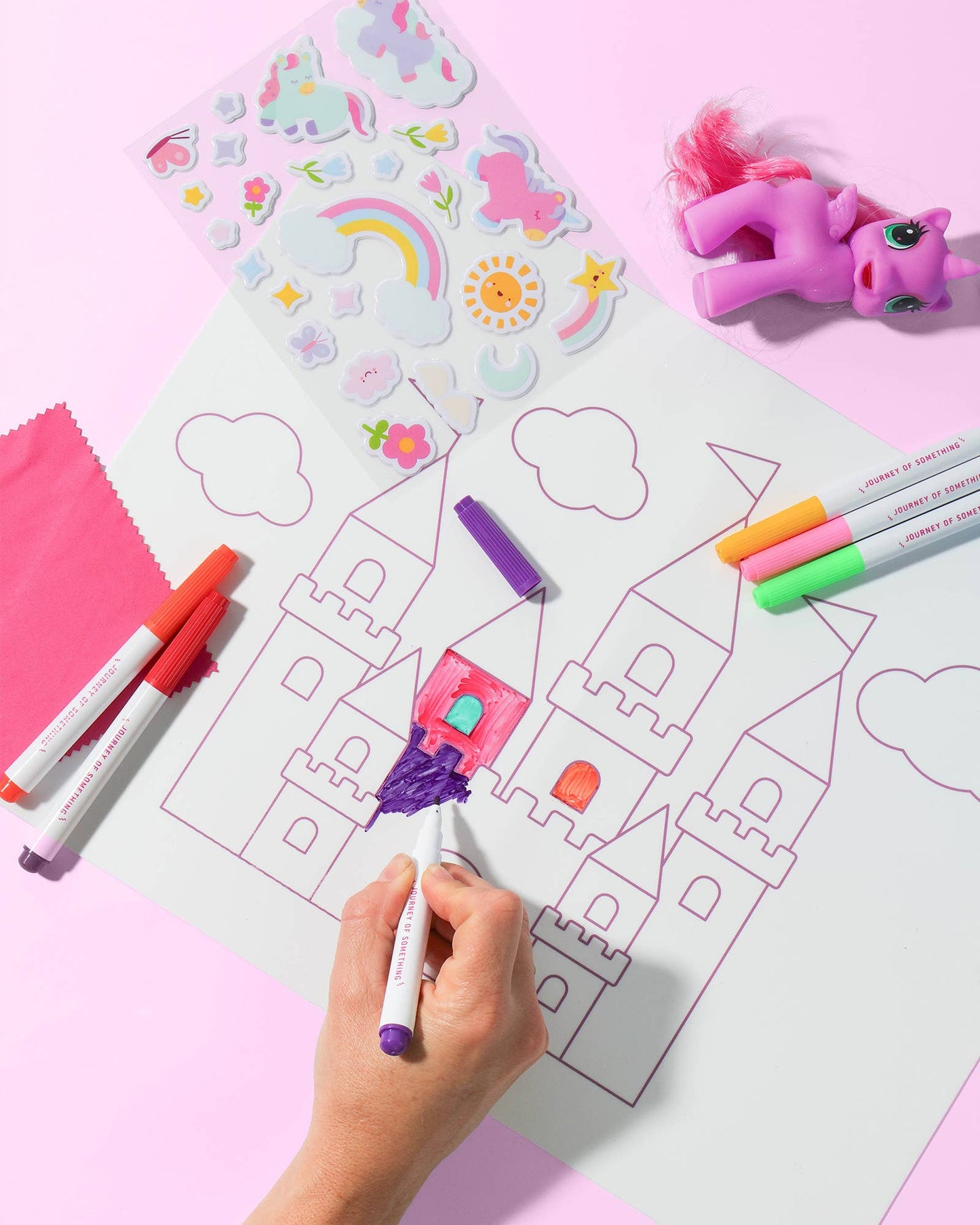 Journey Of Something Wipeable Silicone Colouring Mat, Unicorn Castle