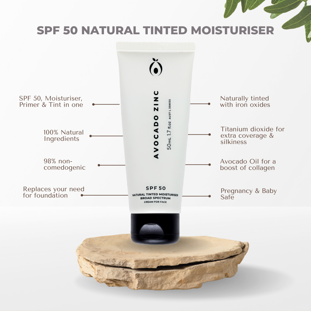 Avocado Zinc SPF 50 Natural Tinted Moisturiser, Light-Medium