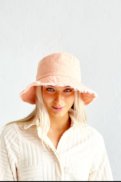 Mosk Melbourne Frayed Bucket Hat, Peach